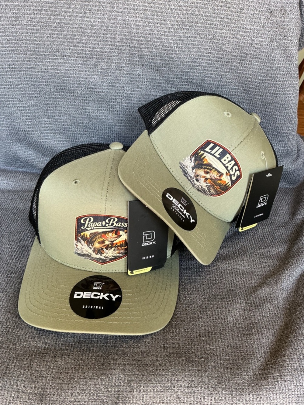 Papa Bass + Lil Bass Matching Hats – Father & Son Fishing Trucker Set
